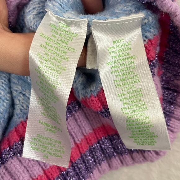 Lilly Pulitzer Verna Blue Peri Marl Metallic Pom Pom Preppy sz L Bell Sleeve - Picture 6 of 7